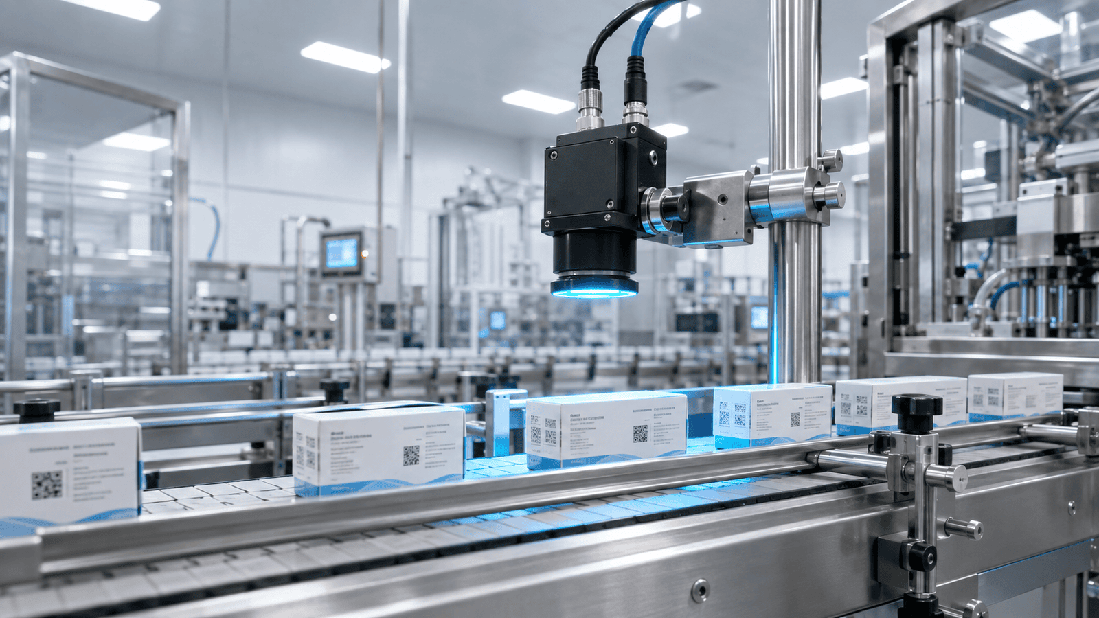 Representative camera inspection station on a packaging line
